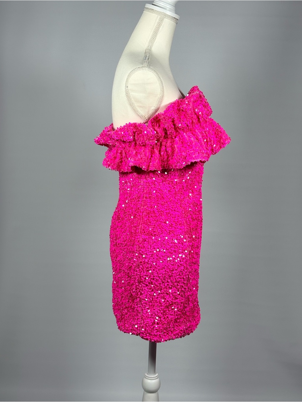 Strapless Sequin Ruffle Mini Dress Homecoming - Hot Pink - Picture 3 of 9